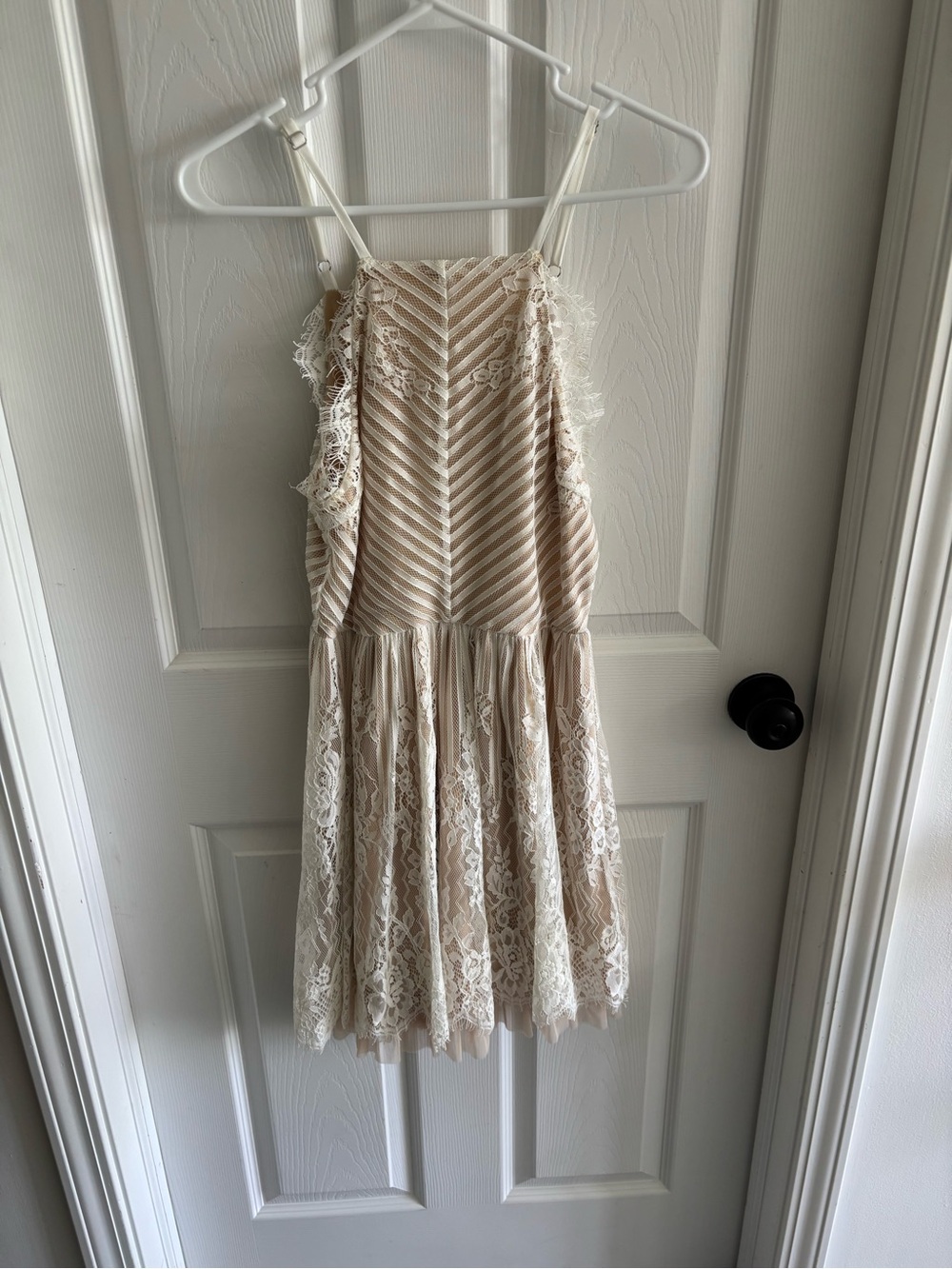 Francesca's Collections Beige Cream Lace Fit-and-Flare Dress